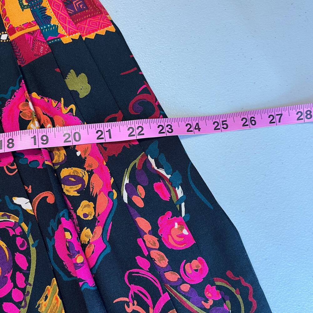 Vintage Carlisle Pink Black Abstract Silk Wool Colorful Vibrant Pleated Skirt 2 - Picture 8 of 9